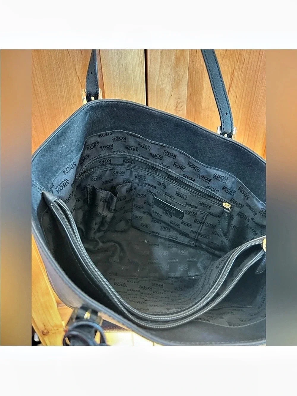 Michael Kors black Jet Set large Saffiano Leather Pocket Tote bag purse